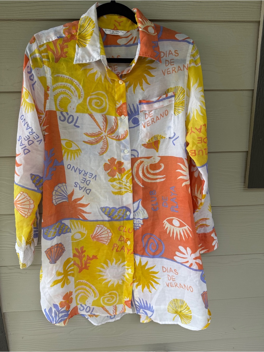 Live 4 Truth Shirt Dress Womens L Yellow  Beach Coastal Graphic Long Sleeve